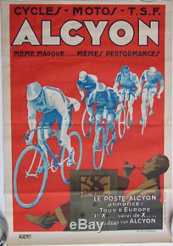 1 X Affiche Alcyon. Cycles / Motos / T. S. F. Format 58 X 40 Cm. Bel Etat