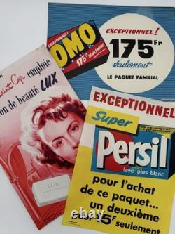 3 Affiches publicitaires. Années 1950. Savon Lux, Omo, Persil. Très bon état