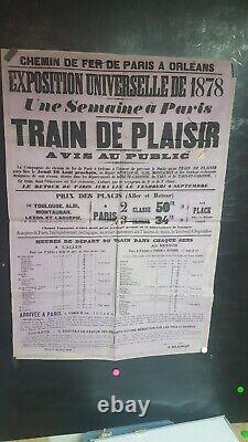 AFFICHE 1878 exposition universelle TRAINS DE PLAISIR OCCITANIE RARE 118X83CM