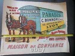 AFFICHE 1900 attelage hippomobile LYON déménagement PARADIS cheval cariole