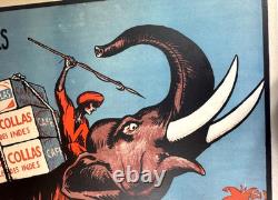 AFFICHE 1927 ORIGINALE LITHO CAFé COLLAS PERLE Cie des INDES TOURS éléphant