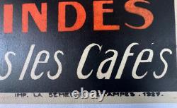 AFFICHE 1927 ORIGINALE LITHO CAFé COLLAS PERLE Cie des INDES TOURS éléphant