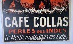 AFFICHE 1927 ORIGINALE LITHO CAFé COLLAS PERLE Cie des INDES TOURS éléphant