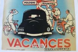 AFFICHE 1953 CITROEN TRACTION ZAZOU SCOUT MOTO CYCLO TOURISME VACANCES à L'EST
