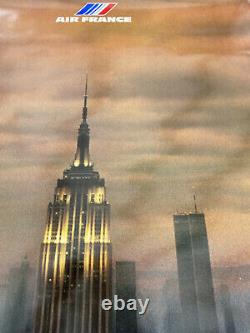 AFFICHE AIR FRANCE/ New York / 1979 / Empire State Building / Twin Towers / RARE