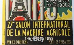 AFFICHE ANCIENNE 1955 PARIS 27e SALON MACHINE AGRICOLE TOUR EIFFEL TRACTEUR
