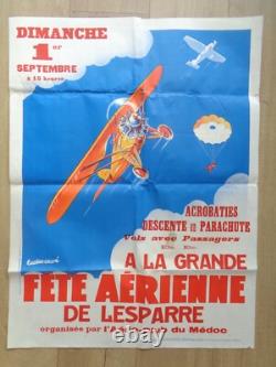 AFFICHE ANCIENNE ACROBATIE AERIENNE Lesparre LUCIEN CAVÉ Aviation vintage poster