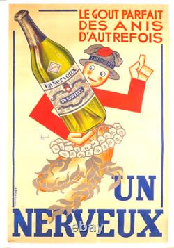 AFFICHE ANCIENNE ANIS UN NERVEUX par CAYROL BE entoilée