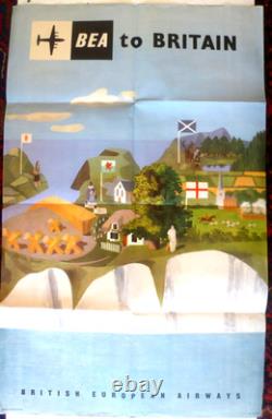 AFFICHE ANCIENNE BEA to BRITAIN PAR KENNETH ROWNTREE 1957