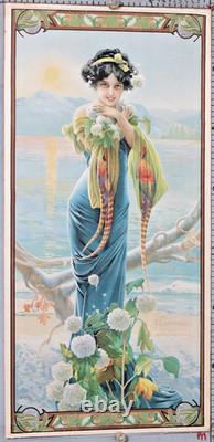 AFFICHE ANCIENNE CAMPS Gaspar circa 1894 SAISON LITHOGRAPHIE SUR SOIE (SILK)