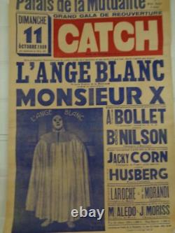 AFFICHE ANCIENNE CATCH L'ANGE BLANC 1959 PALAIS DE LA MUTUALITE 60x40 cm