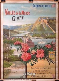 Affiche Ancienne Chemin De Fer Est Vallée Meuse Givet Navigation Plm Tanconville