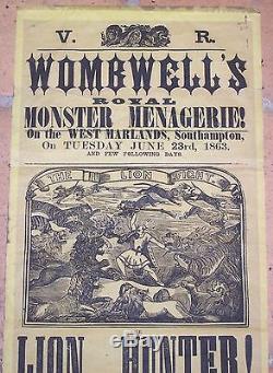 Affiche Ancienne Cirque Wombwell's Royal Monster Menagerie West Marlands 1863
