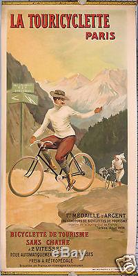 AFFICHE ANCIENNE CYCLES LA TOURICYCLETTE COL DU TOURMALET circa 1902