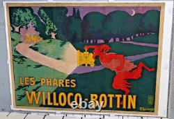 AFFICHE ANCIENNE ENTOILEE de LARRAMET circa 1900 LES PHARES WILLOCQ BOTTIN
