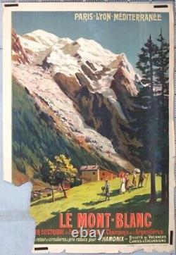 AFFICHE ANCIENNE F. CACHOU cir 1900 TRAINS PLM LE MONT BLANC CHAMONIX