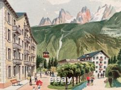 AFFICHE ANCIENNE GRAND HOTEL COUTTET MONT BLANC CHAMONIX vintage poster 1880-90