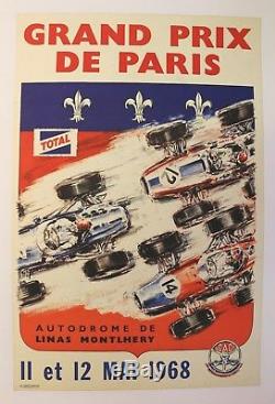 AFFICHE ANCIENNE Grand Prix PARIS Linas Monthléry 1968 no Géo Ham Béligond TOTAL
