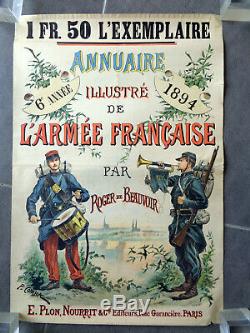 AFFICHE ANCIENNE MILITARIA 1894 Annuaire illustré Armée Française PIERRE COMBA