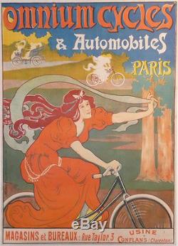 Affiche Ancienne Old Poster Automobiles Cycles Omnium Art Nouveau Charenton Pont