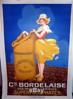 Affiche Ancienne Old Poster Bordeaux Agriculture Phosphates Jeune Femme