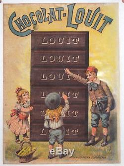 Affiche Ancienne Originale Chocolat Louit Bordeaux Enfants Ecoliers Lecture