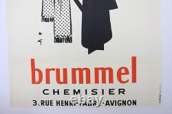 AFFICHE ANCIENNE ORIGINALE LITHO René GRUAU BRUMMEL CHEMISIER AVIGNON GROOM 1950
