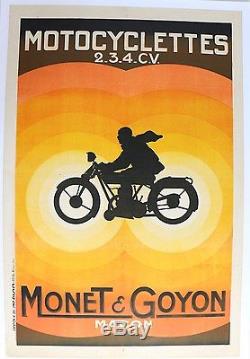 AFFICHE ANCIENNE ORIGINALE MOTO MONET & GOYON 1926 (pre OP ART!) MACON