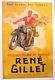 Affiche Ancienne Originale Moto René Gillet Nationale 7 Charle Trenet France