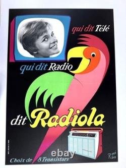 AFFICHE ANCIENNE ORIGINALE RADIOLA RADIO TSF TV Télévision signée René RAVO