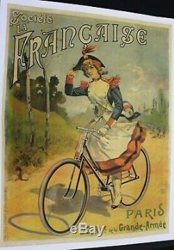 AFFICHE ANCIENNE ORIGINALE vélo CYCLE La Française 1900 cocarde militaire PAL