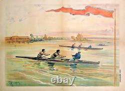 AFFICHE ANCIENNE PICHAT Olivier REGATE D'AVIRON DEUX BARRÉ circa 1900