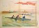 Affiche Ancienne Pichat Olivier Regate D'aviron Deux Barr&Eacute; Circa 1900