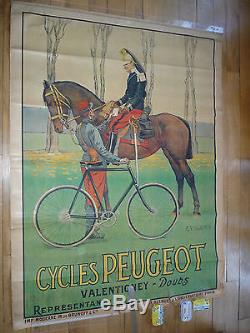 Affiche Ancienne Pub Cycle Velo Peugeot Cheval Doubs E. Vuillemin Guerre 14 18