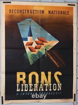 AFFICHE ANCIENNE RENE LE TEXIER WWII BONS DE LA LIBERATION ci 1945