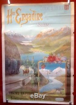 Affiche Ancienne Suisse Switzerland Chemin Fer Est Engadine Glacier Pontrésina