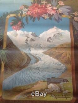 Affiche Ancienne Suisse Switzerland Chemin Fer Est Engadine Glacier Pontrésina