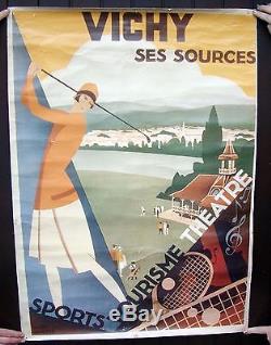 Affiche Ancienne Vichy Roger Broders Sport, Tourisme, Thétre Entoilé L. Serre