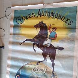 AFFICHE ANCIENNE VIGNERES CYCLES AUTOMOBILES GLADIATOR 1900 160/115 Cm moto