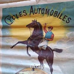 AFFICHE ANCIENNE VIGNERES CYCLES AUTOMOBILES GLADIATOR 1900 160/115 Cm moto