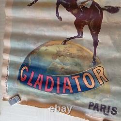 AFFICHE ANCIENNE VIGNERES CYCLES AUTOMOBILES GLADIATOR 1900 160/115 Cm moto