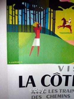 Affiche Ancienne Visitez La Cote Basque Golf Polo Pelote Jacquemin 1964 Sncf