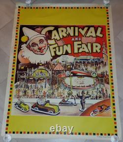 AFFICHE Ancienne 102x76 -CARNIVAL FUN FAIR FETE FORRAINE ANGLAISE CIRQUE 1930