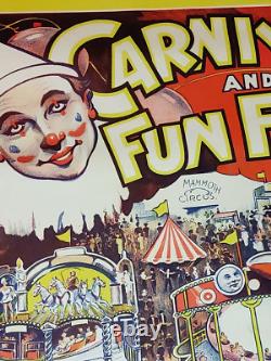 AFFICHE Ancienne 102x76 -CARNIVAL FUN FAIR FETE FORRAINE ANGLAISE CIRQUE 1930