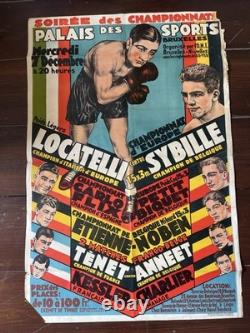 AFFICHE BOXE RARE 1932 Locatelli vs Sybille + 8 champions Palais des Sports