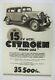 Affiche Citroen 15 Cv 6 Cyl Rosalie Gd Luxe 1932-38 C4 C6 Traction Ds 2cv Ami