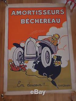 Affiche De Garage Amortisseurs Bechereau, Marcel Jeanjean (bidon Plaque)