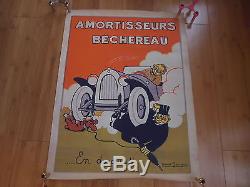 Affiche De Garage Amortisseurs Bechereau, Marcel Jeanjean (bidon Plaque)