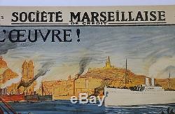 AFFICHE Emprunt Port Marseille Bonne Mère LITHO Société Marseillaise Crédit WW1