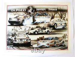 AFFICHE FERRARI FRANCE CHARLES POZZI 1989 signée ENZO NASO DAYTONA 308 328 288